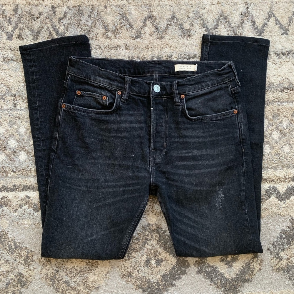 All Saints Black Distressed Cigarette Jeans 32x29 - Picture 2 of 7